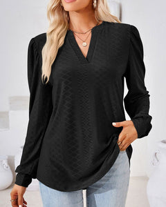 Rhiannon - Textured V Neck Top — Black