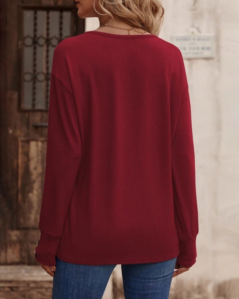 Therese - V Neck Top with Button Cuffs