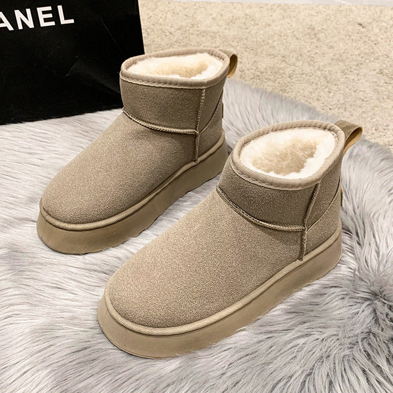 Stephanie - Chunky Sheepskin Slip on Boots — Beige
