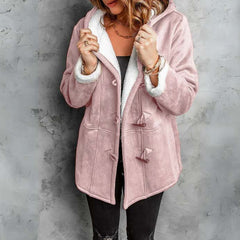 Olivia - Suede Duffle Coat with Sherpa — Pink