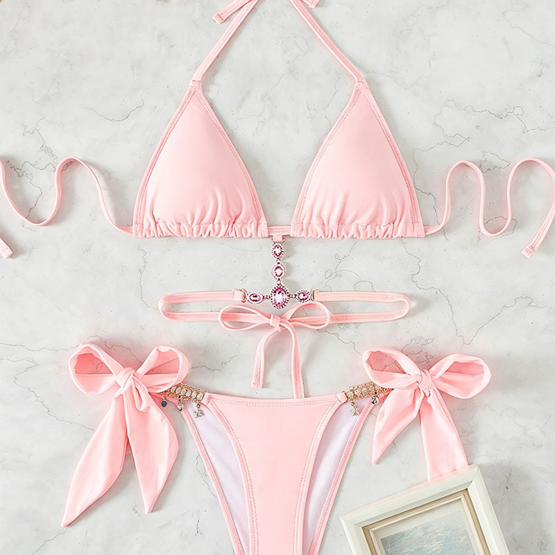 Tiffany - Triangle Bikini with Bows — Pink