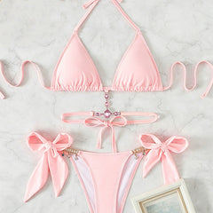 Tiffany - Triangle Bikini with Bows — Pink