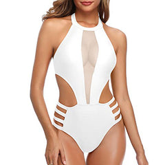Paulette - Leopard Mesh Panel Swimsuit — White