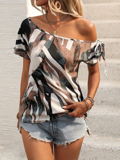Davina - Abstract Print Off Shoulder Top