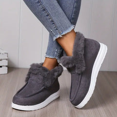 Billie - Suede Slip on Fur Boots — Grey