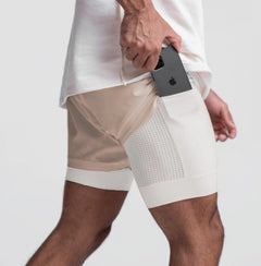 Sebastian - Two in One Gym Shorts — Light Khaki - White Lining