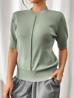 Elise - Knit Short Sleeve Top — Olive green
