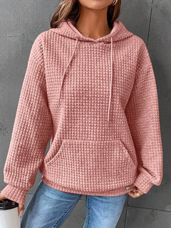 Evelyn - Waffle Hoodie with Pocket — Pink