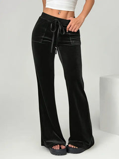 Anastasia - Velvet Wide Leg Trousers — Black