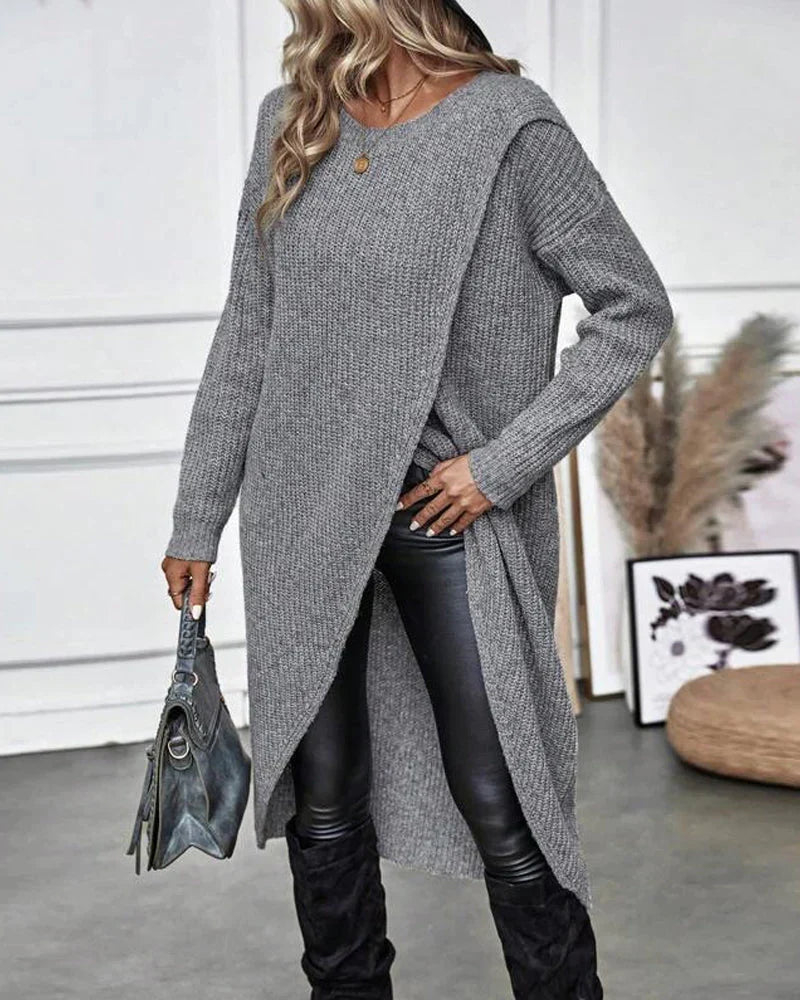Imogen - Split Hem Knit Tunic — Grey