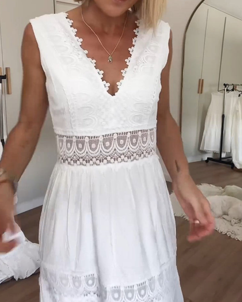 Anna - Lace Tiered Maxi Dress — White