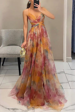 Wilhelmina - Ombre Print Chiffon Gown