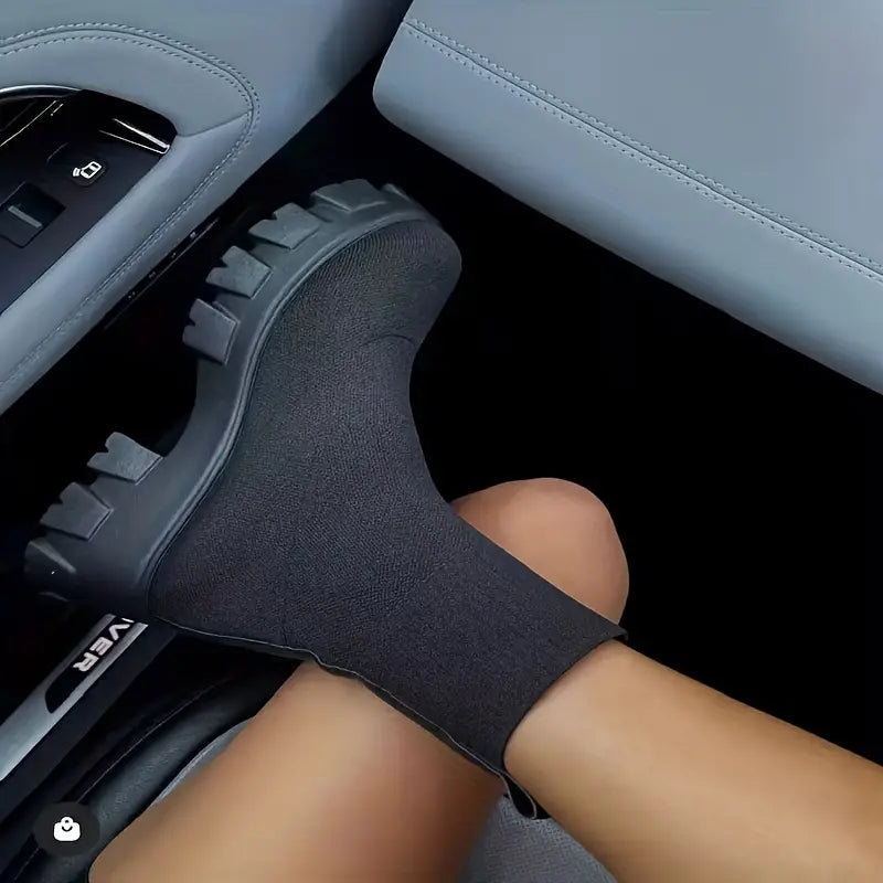 Mabel - Knit Sock Boots — Black