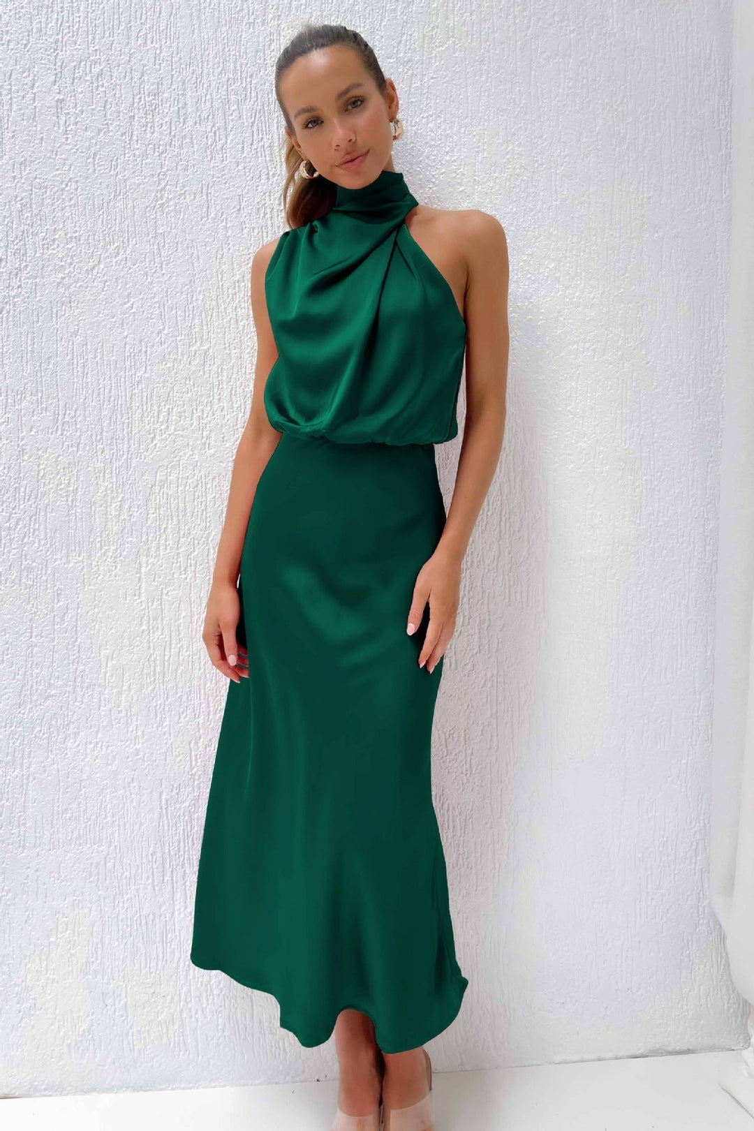 Rosa - Satin Halter Slip Maxi — Green