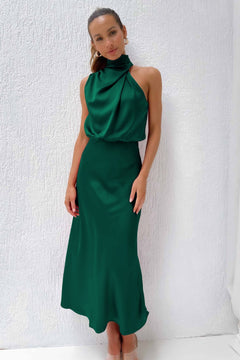 Rosa - Satin Halter Slip Maxi — Green