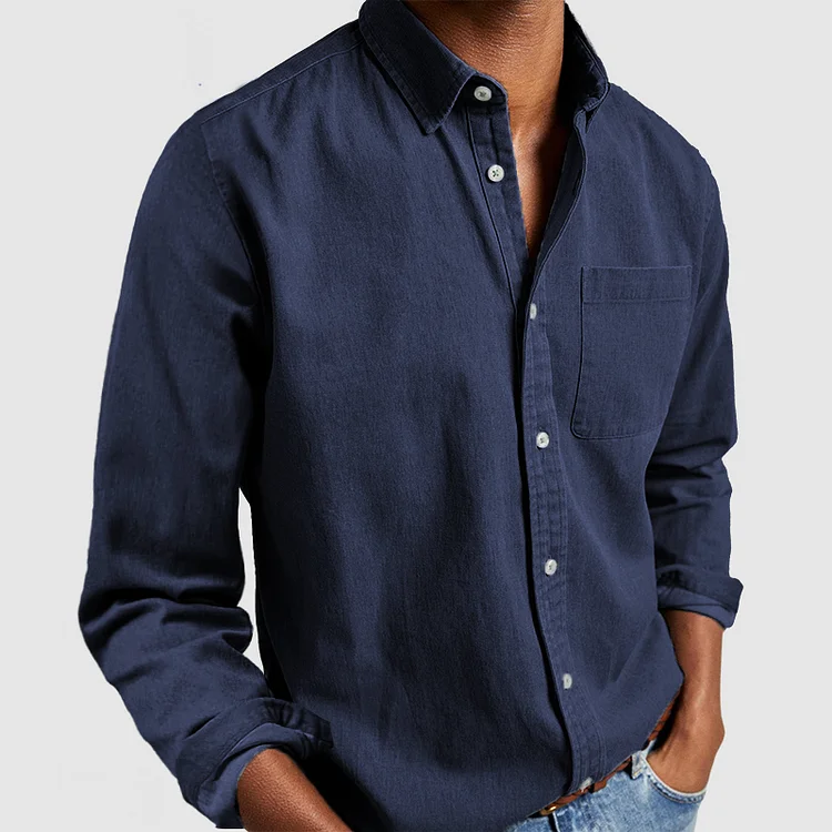 James - Linen Button Shirt — Navy