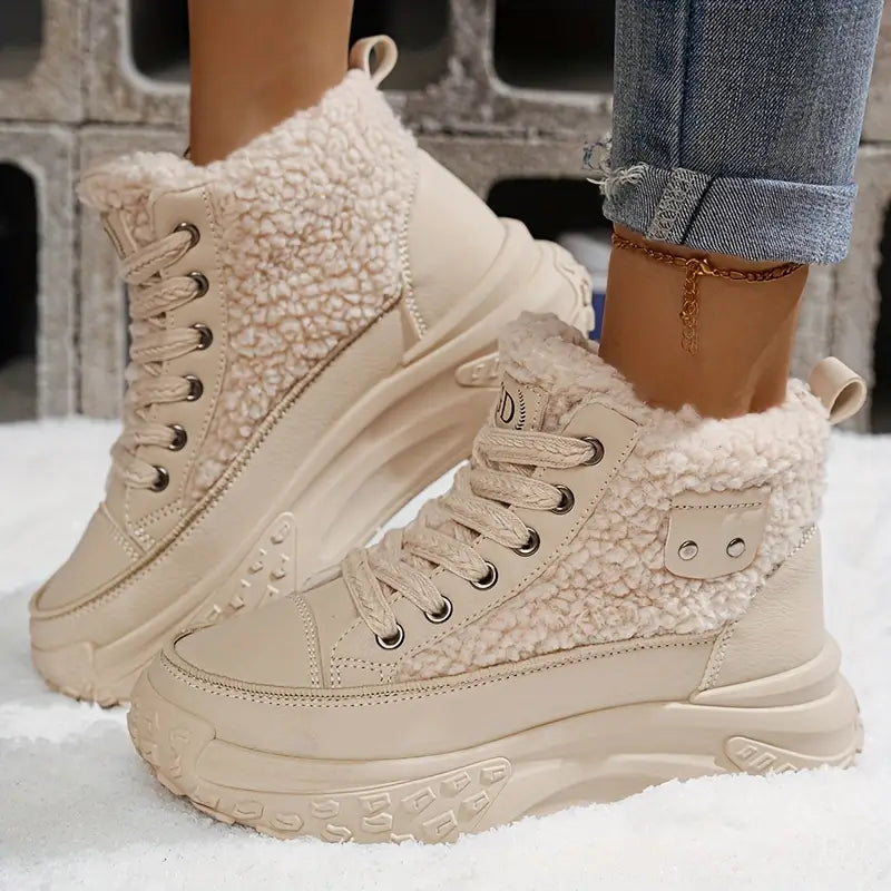 Margaret - Shearling High Top Sneakers — Beige