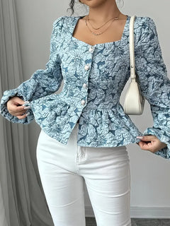 Hazel - Floral Jacquard Peplum Top
