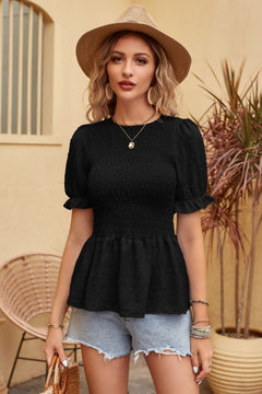 Rosa - Textured Peplum Top — Black
