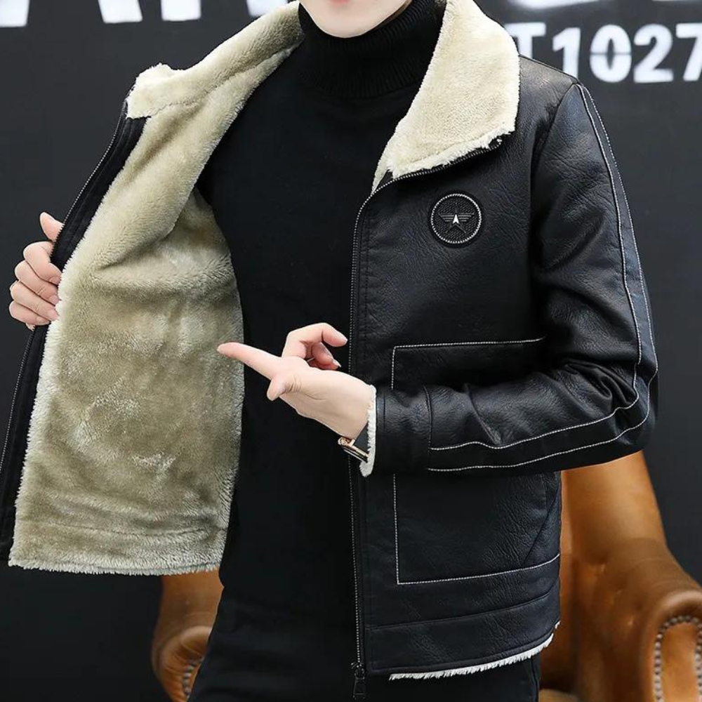 Mitchell - Leather Coat with Sherpa Collar