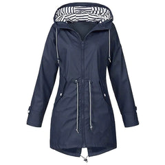 Carissa - Hooded Drawcord Raincoat — Navy blue