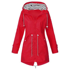 Carissa - Hooded Drawcord Raincoat — Red