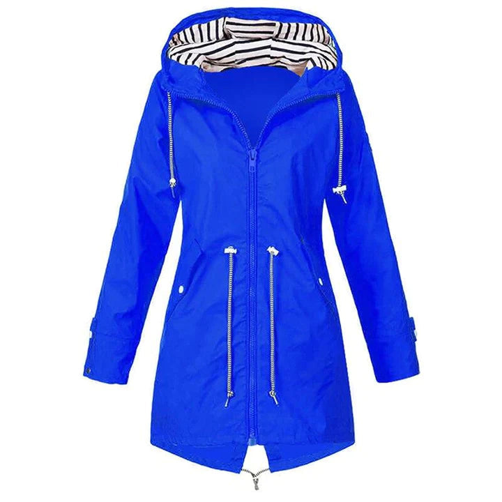 Carissa - Hooded Drawcord Raincoat — Blue