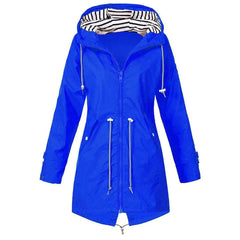 Carissa - Hooded Drawcord Raincoat — Blue