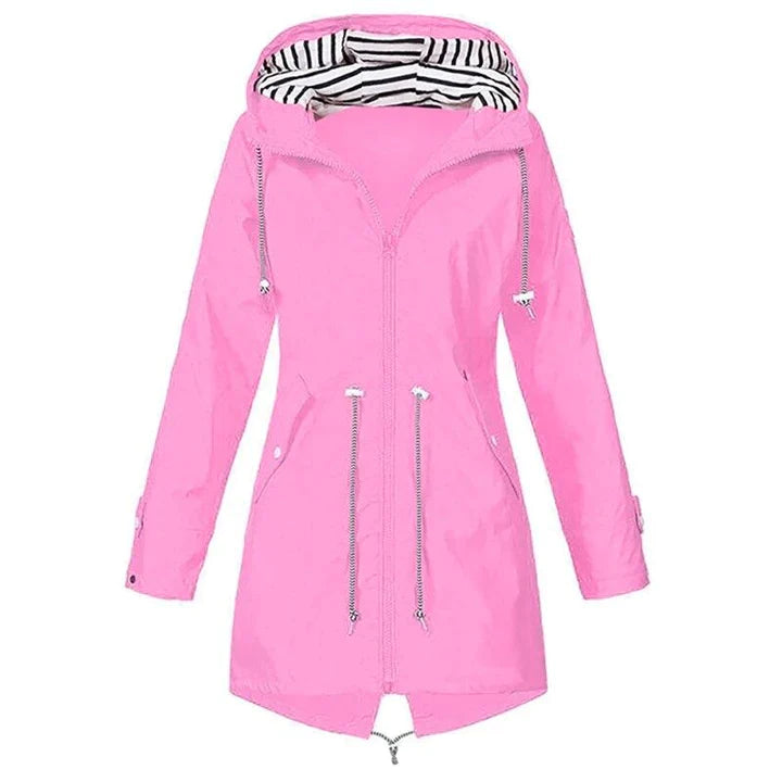Carissa - Hooded Drawcord Raincoat — Pink