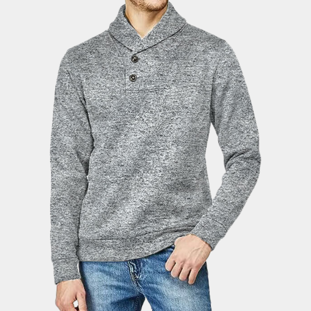 Zachary - Shawl Collar Button Jumper — Grey