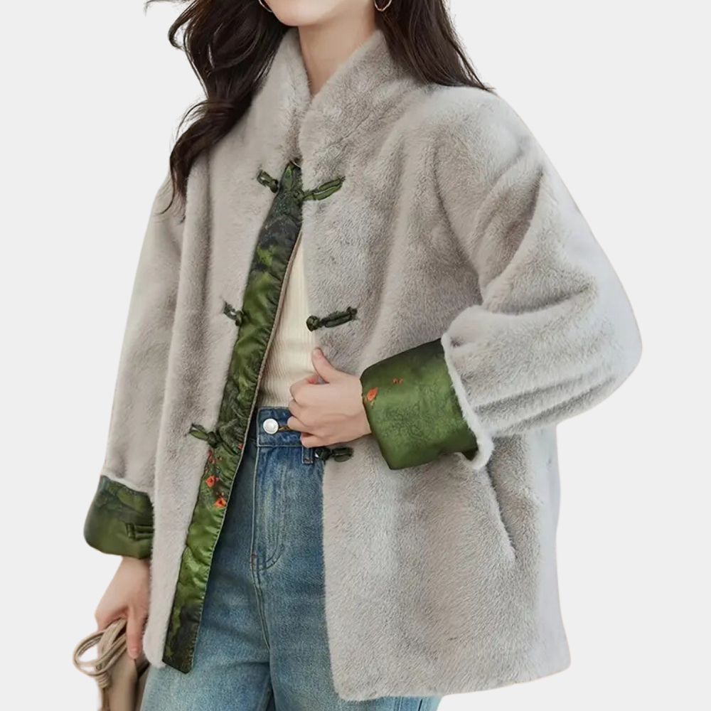 Madeleine - Fleece Coat with Frog Buttons — Beige