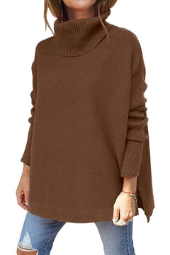 Jessica - Oversized Turtleneck Tunic — Dark Brown