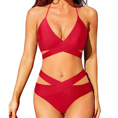 Beatrice - Leopard Halter Bikini Set — Red