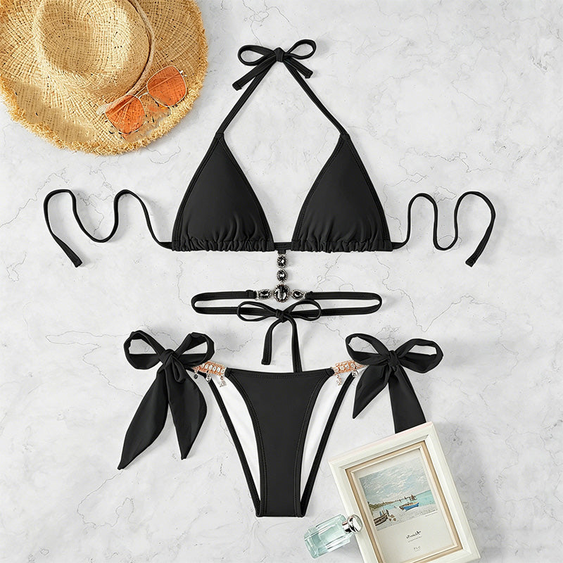 Tiffany - Triangle Bikini with Bows — Black