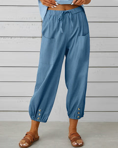 Virginia - Linen Trousers with Button Cuff — Sky blue