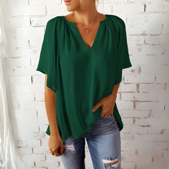 Heidi - Flowy V Neck Blouse — Green