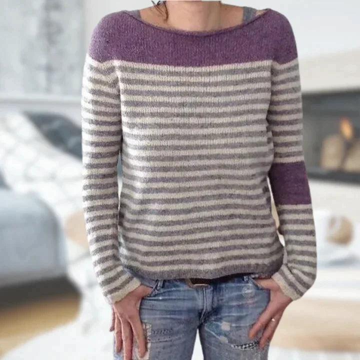 Gloria - Jumper with Contrast Stripe — Purple