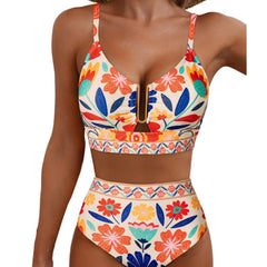 Gwendolyn - Floral Bikini with Gold Trim — Orange Flowers