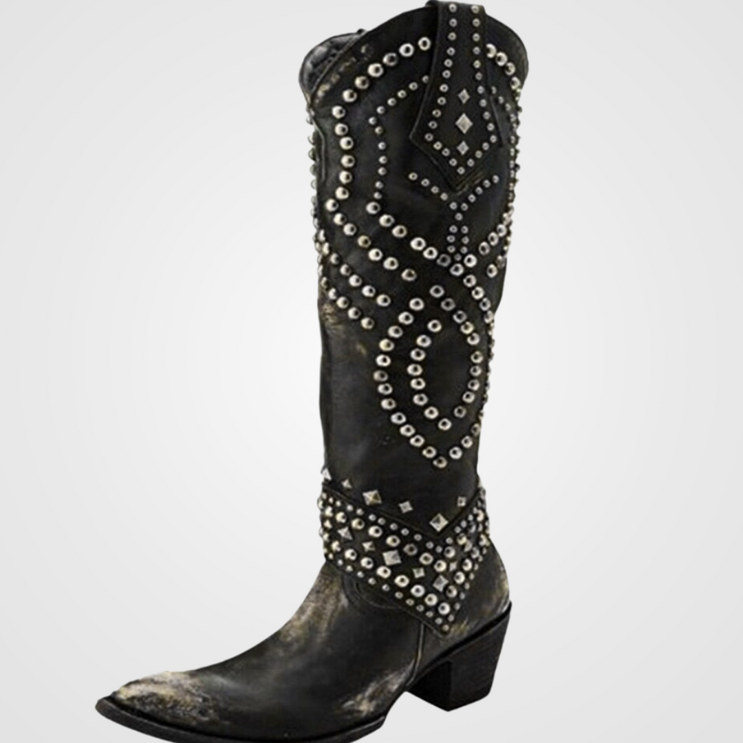 Michaela - Studded Western Knee Boots