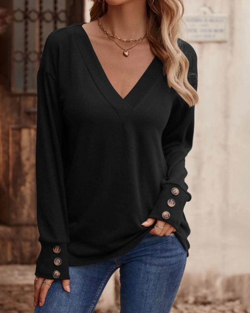 Therese - V Neck Top with Button Cuffs