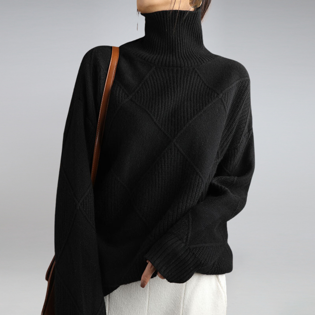 Veronica - Oversized Turtleneck Knit — Black