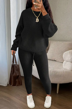 Claire - Ribbed Knit Lounge Set — Zwart
