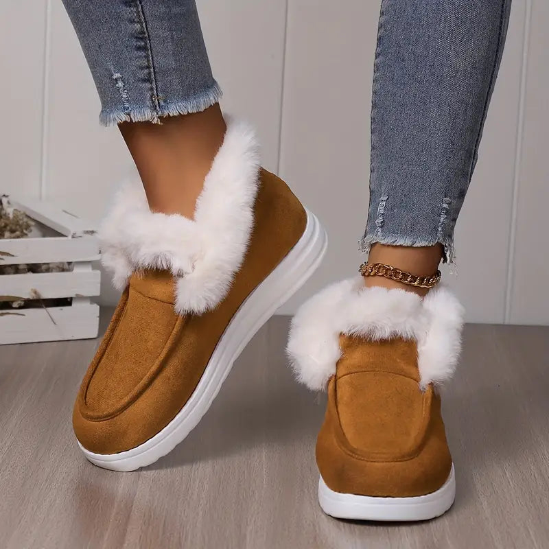 Billie - Suede Slip on Fur Boots — Khaki