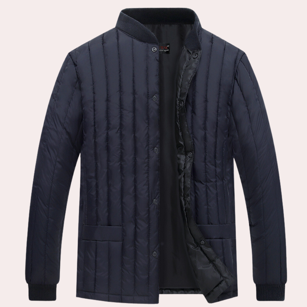 Randall - Quilted Stand Collar Jacket — Navy blue