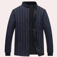 Randall - Quilted Stand Collar Jacket — Navy blue