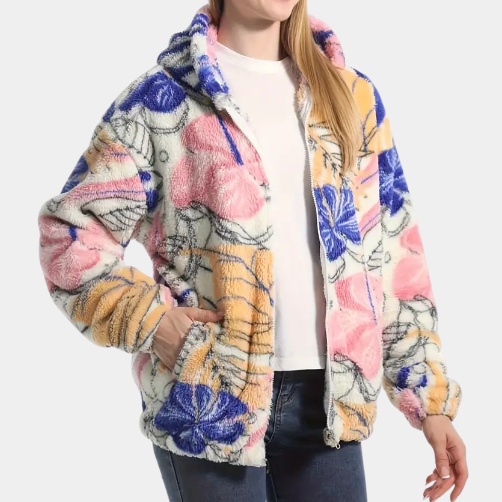 Sabrina - Floral Print Fluffy Jacket — Pink