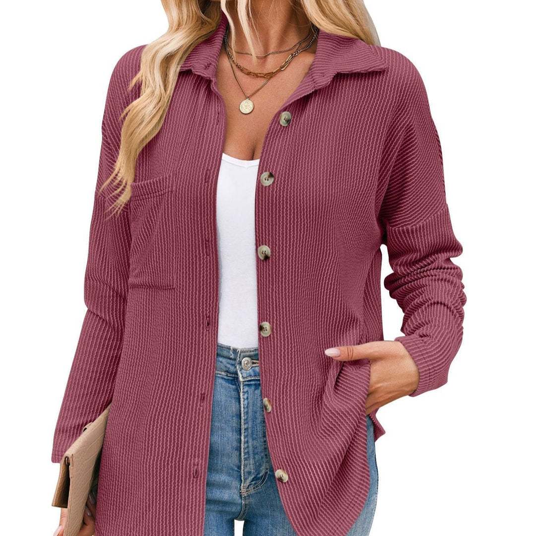 Aria - Textured Button Shirt — Wine red