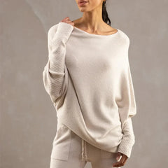Dominique - Slouchy Off Shoulder Jumper — Beige