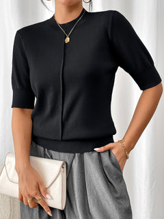 Elise - Knit Short Sleeve Top — Black