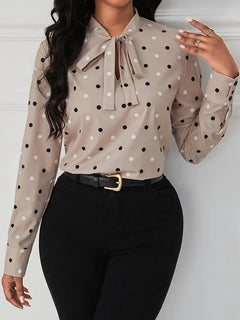 Meredith - Polka Dot Blouse with Tie — Cream